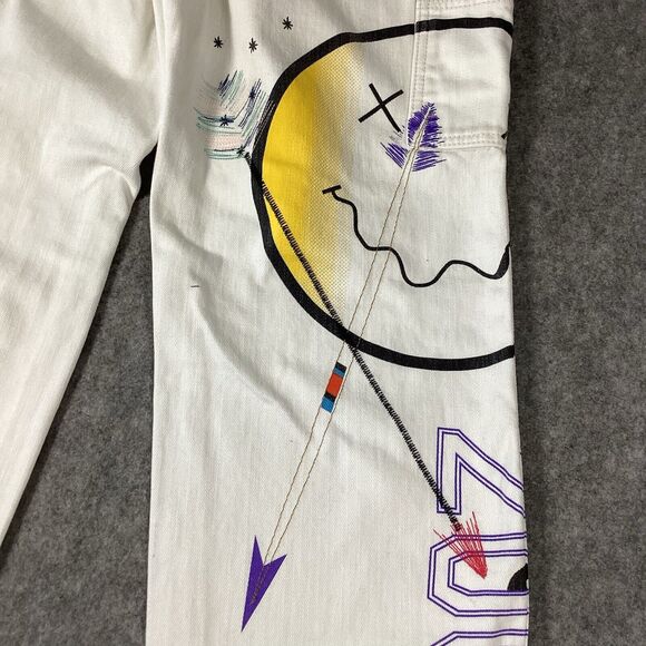 BDG Urban Outfitters High Rise Carpenter Jean Sz 26 Doodle Print Graffiti Ivory - Picture 15 of 16